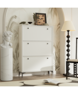 White Modern Narrow Shoe Cabinet: Flip Drawers, Hidden Entryway - €116,09 EUR