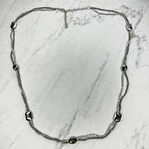 Chico&#39;s Silver Tone Double Strand Beaded Long Necklace - £15.78 GBP