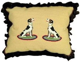 Throw Pillow Needlepoint,Petit Point Hound Dog Oval 16x20 20x16 Chocolate Brown - £265.65 GBP