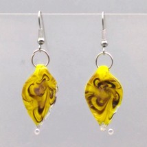 Dichroic Art Glass Earrings, Bright Yellow Green Dangle Drop Vintage Leaf - £25.11 GBP