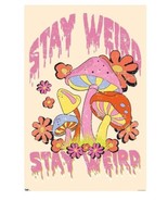 Stay Weird Mushrooms Poster Pink Purple Colorful Floral 22x34 New Sealed - $5.87