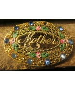 vintage costume Jewelry Goldtone MOTHER Brooch with simulated Topaz pain... - £13.14 GBP