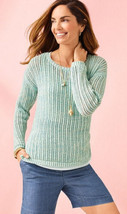 Talbots Cotton Open Stitch Sweater Women&#39;s Size Medium Space Dye Aqua Blue - £21.21 GBP
