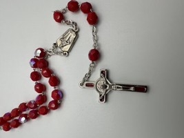 Vintage Red Iridescent Bead Silver Rosary - $19.80