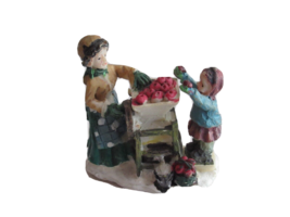 Christmas Village Mother Woman Cooking Crushing Apples Girl Daughter Hel... - $9.42