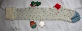 Vintage Hand Made 27&quot; Knit Stocking 2 Wood Christmas Ornaments, Avon Wax... - $7.69