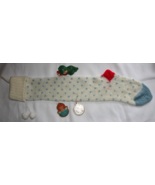 Vintage Hand Made 27&quot; Knit Stocking 2 Wood Christmas Ornaments, Avon Wax... - £6.16 GBP