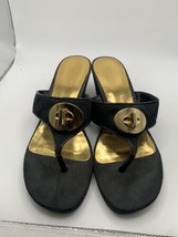 Coach Noble Signature Slip On Turn Lock wedge Black Gold Sandal shoes 7 B - $29.69