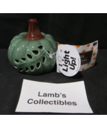 Fall Halloween Ceramic Pumpkin Lights Up Green with brown stem 3&quot; diameter - £15.24 GBP