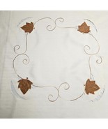 Fall Leaves Embroidered Square Tablecloth Satin 2006 Scalloped Edges Autumn - $16.83