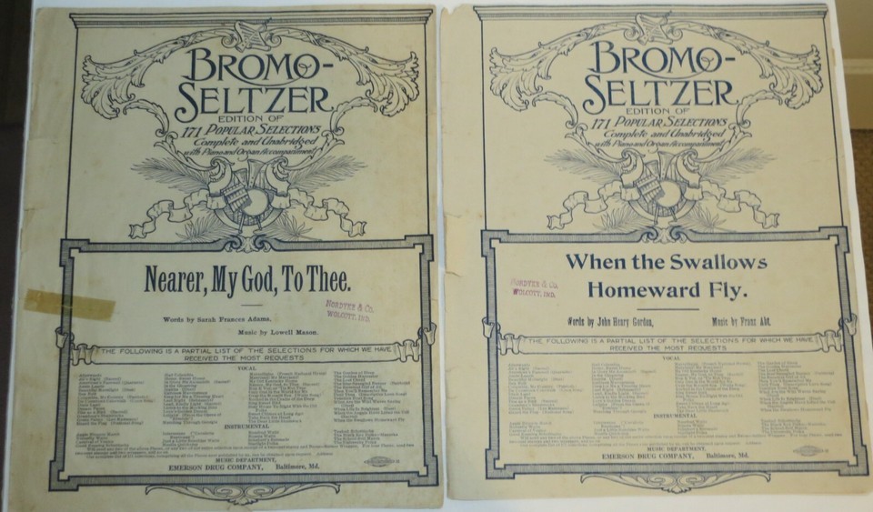 Two Antique Bromo Seltzer Advertising Music Sheets, Emerson Drug Co. - $7.91
