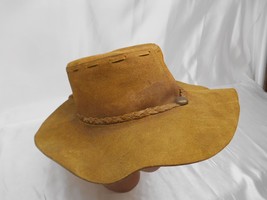 Old Vtg Genuine Leather Drifters Hobo Hippie Cowboy Hat Fashion Attire Well Worn - £78.44 GBP