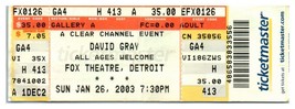 David Gray Concert Ticket Stub January 26 2003 Detroit Michigan - £11.64 GBP