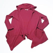 Chicos Dark Red Open Front Hooded Grannie Stayle Relaxed Cardigan Size MP - $25.65