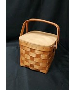 VTG Basketville Putney Vermont Woven Wood Picnic Purse Basket Handles 7x7x7 - $27.99