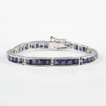 Natural Sapphire Bracelet, 925 Sterling Silver, Tennis Bracelet, September Birth - £148.19 GBP