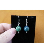 EE702-1) Green blue Rudy Zoisite 12mm beaded gemstone silver dangle earr... - $257.43 MXN