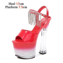 Shuzumiao Women&#39;s Sandals 2021 Summer New Patent Leather High Heels 17cm Platfor - £56.88 GBP