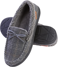 Men&#39;s Gray Slippers Moccasin Plush Lined House Shoes - Size 10 - $40.37