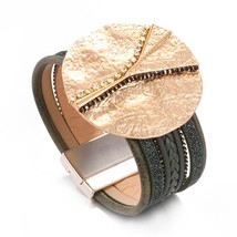 ALLYES Bohemian Leather Bracelets For Women Ladies Boho Metal Crystal Wrap Multi - £10.50 GBP