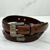 Fossil Vintage Brown Genuine Leather Floral Concho Belt Size Medium M Womens - £23.48 GBP