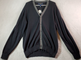 Club Room Cardigan Sweater Men Size Medium Black Knit Cotton V Neck Button Front - £20.42 GBP