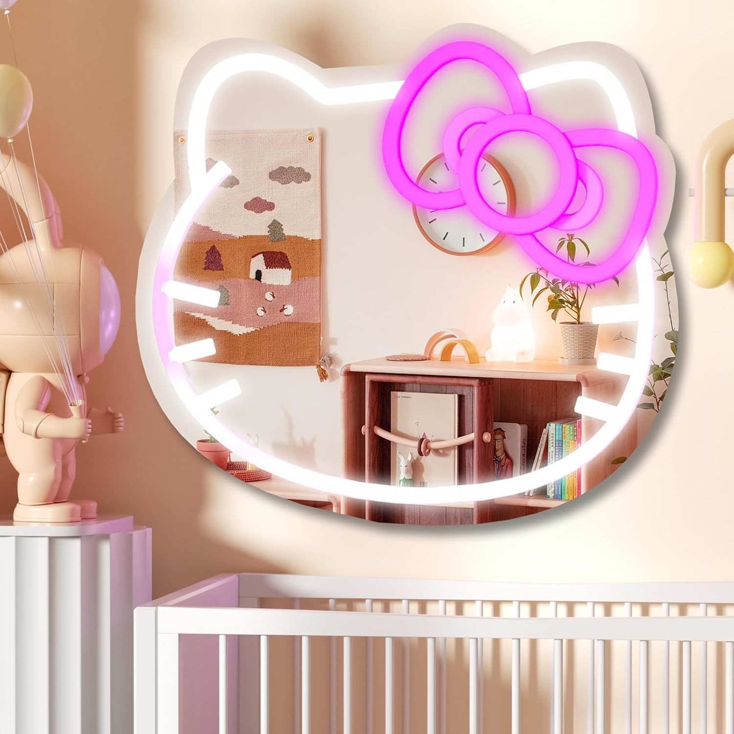 Anime Hello Kit Cat Neon Sign Mirror L16.1 W14 Vanity Mirror With Lights Bedroom