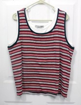 New Carolyn Taylor Woman 2X Multi Color Stripes Sleeveless Cotton Faux 2 pc Top - £11.42 GBP