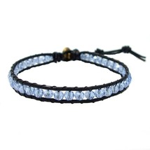 Blue Sparking Crystals Ohm Medallion Leather Bracelet - £6.99 GBP