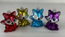 Ornament Christmas 4 Glass Kitten Closed Open Eyes  Red Gold Blue Purple... - £4.62 GBP