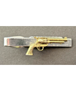 Shields Revolver Gun Shaped Tie Bar Clip Silver &amp; Gold Tone 1.5&quot; PB74 - £11.96 GBP