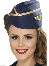 Navy Air Hostess Hat Cap Flight Attendant Stewardess Pilot Fancy Dress Force NEW - £7.79 GBP