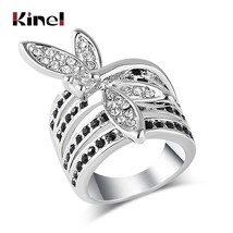 Luxury Black Crystal Dragonfly Ring For Women Fashion Silver Color Wedding Bride - £7.14 GBP