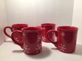 4 Snowflake Decorated Red Coco Cup Mugs - £8.62 GBP