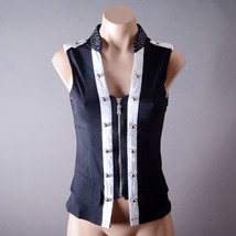 Black White Women Sleeveless Steampunk Gothic Punk Military Vest Shirt T... - $27.41 CAD