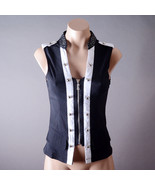 Black White Women Sleeveless Steampunk Gothic Punk Military Vest Shirt T... - $27.41 CAD