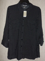 Nwt Womens Cj Banks Black W/ White Polka Dots Blouse / Shirt Size 14W (X) - £18.93 GBP