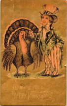 Patriotic Thanksgiving Postcard Antique Unposted Turkey Uncle Sam Greeti... - $4.99