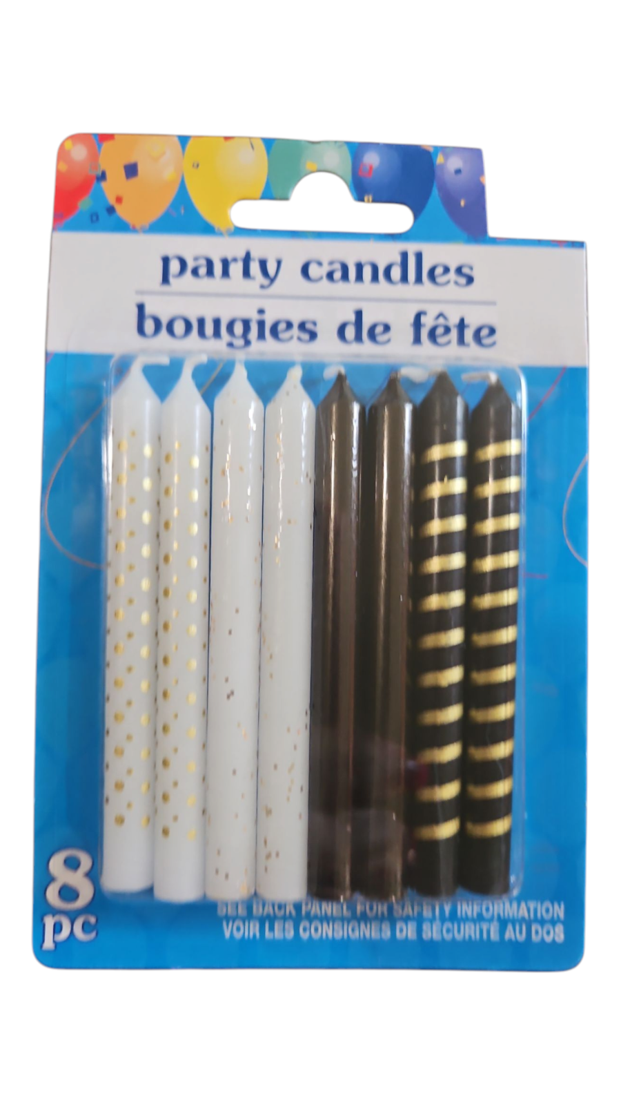 Party Candles Black, White, Gold Accents 8 pc Set - $4.75