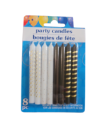 Party Candles Black, White, Gold Accents 8 pc Set - $90.43 MXN