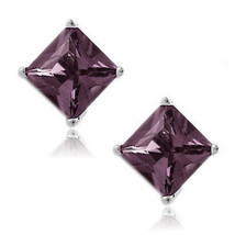 Alexandrite Square Princess Cut CZ Crystal 925 Sterling Silver Stud Earrings - £13.84 GBP+