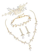 Pearl Wedding Bridal Jewelry Set For Women Pearl Drop - £52.01 GBP