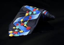 Steven Harris Novelty Chemistry Biology Molecules DNA Science Navy Blue Neck Tie - £10.92 GBP