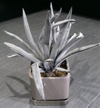 16&quot; Grey Faux Artificial Plants Decoration Gray Leaves Grey Ceramic Plan... - $29.99
