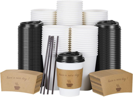 Disposable Thickened Coffee Cups with Lid 100Pack 12Oz , Scald Resistant Cup Sle - £29.62 GBP