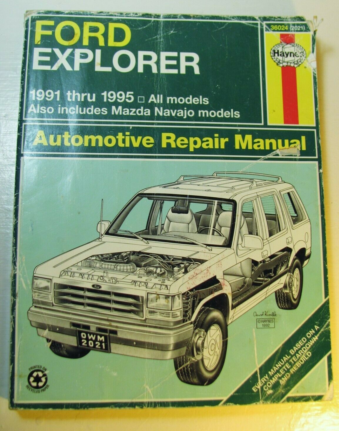 Haynes Repair Manual 1991 - 1995 Ford Explorer Mazda Navajo All Models 3... - $6.95
