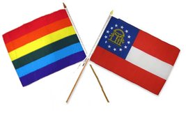 AES 12x18 12&quot;x18&quot; Wholesale Combo Rainbow Gay Pride &amp; State Georgia Stick Flag - £8.72 GBP