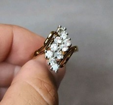 Cocktail Ring 14K GE Yellow Gold Electroplate Vintage Cluster Rhinestones Sz 8.5 - $29.70