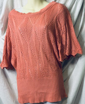 14/16 Coral Short Sleeve Sweater Open Knit Cottage Core Ashley Stewart Feminine - £14.18 GBP