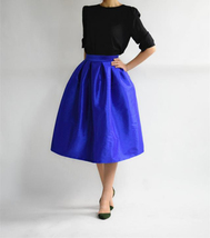 Cobalt Blue Pleated Taffeta Skirt Women Ruffle Custom Plus Size Pleated Skirts